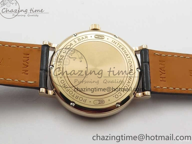 MIROTIME 1218 Durable Portofino 37mm RG V7F 1:1 Best Edition Gray Dial Diamonds Bezel on Black Leather Strap A 7089